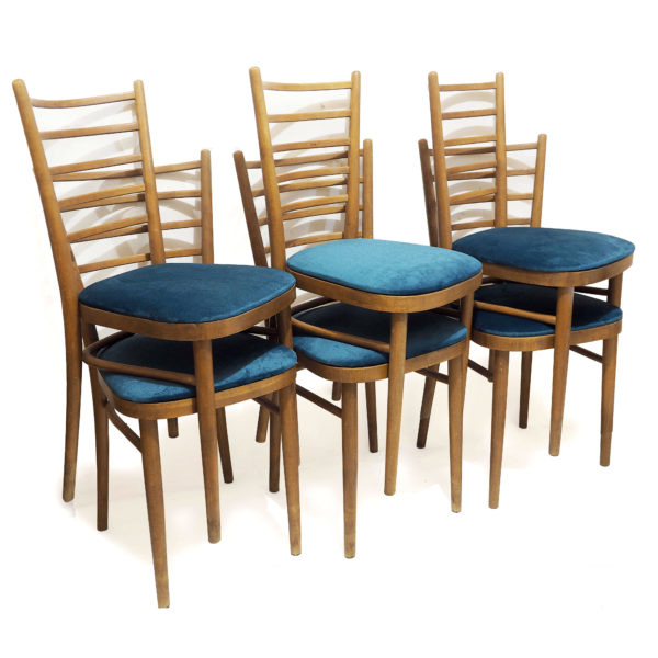 6 chaises bois retapissées velours