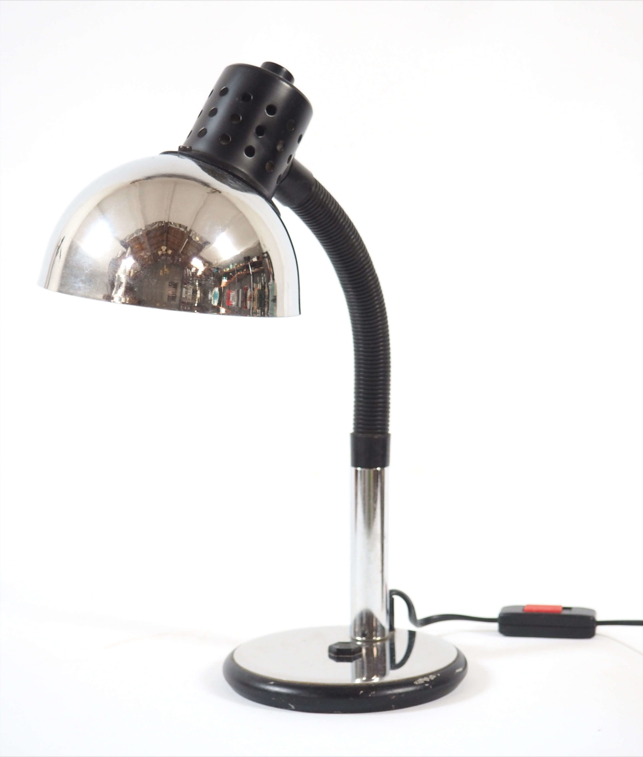 lampe à fixation étau, atelier, Bureau, Flexible Métal Chromé, années  60,vintage
