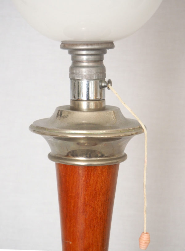 lampe Mazda opalin bois vintage