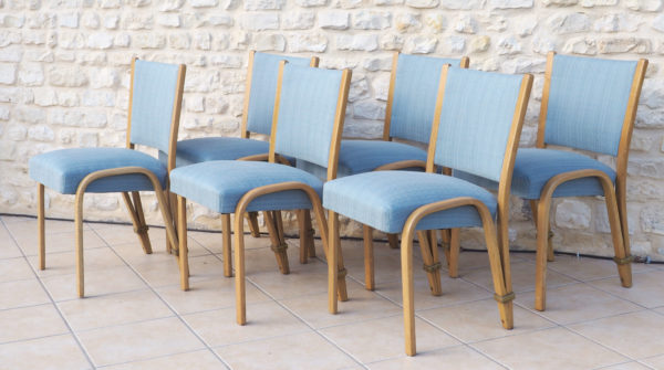ensemble 6 chaises bois bleues 1948 lucinevintage