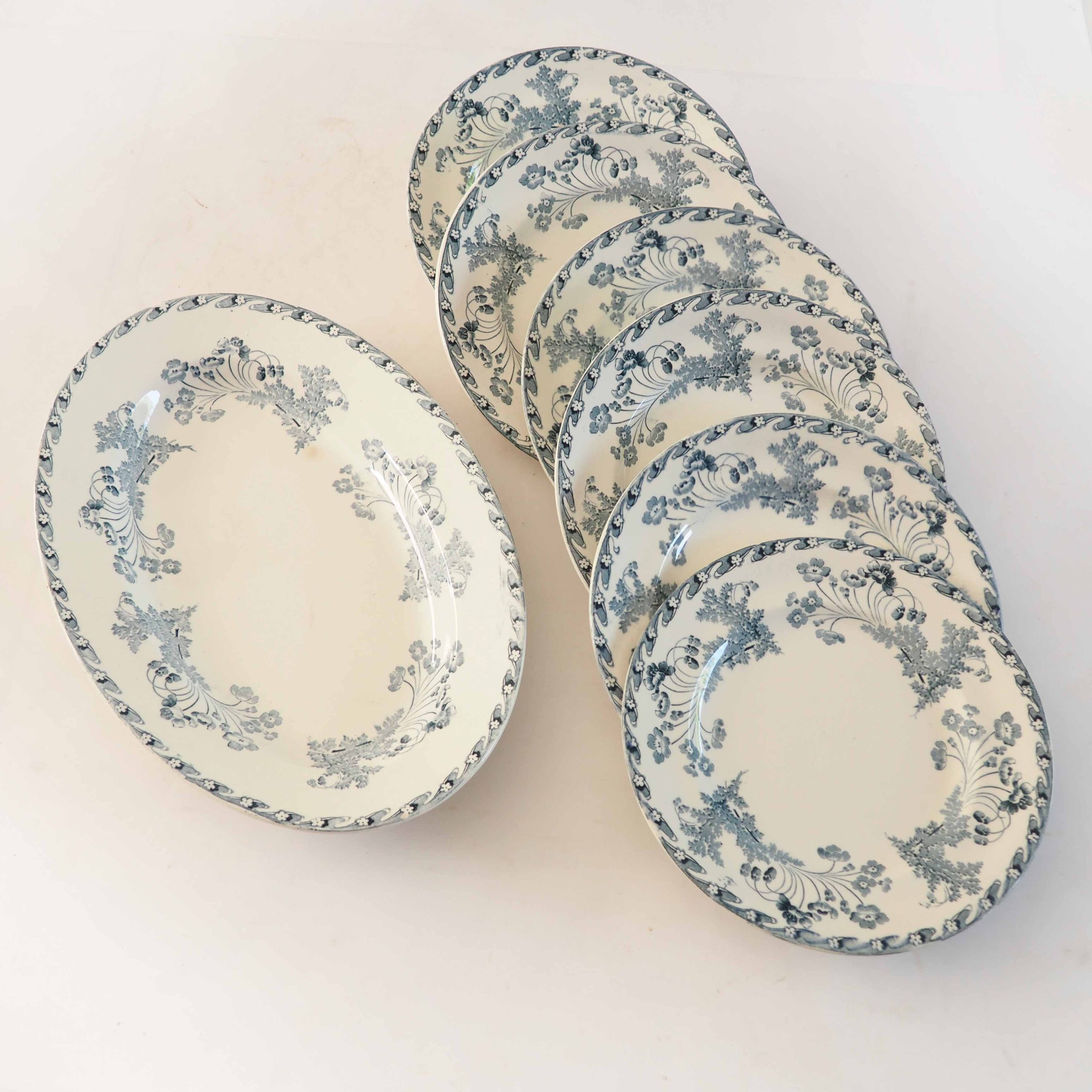 6 assiettes et plat terre de fer Longwy