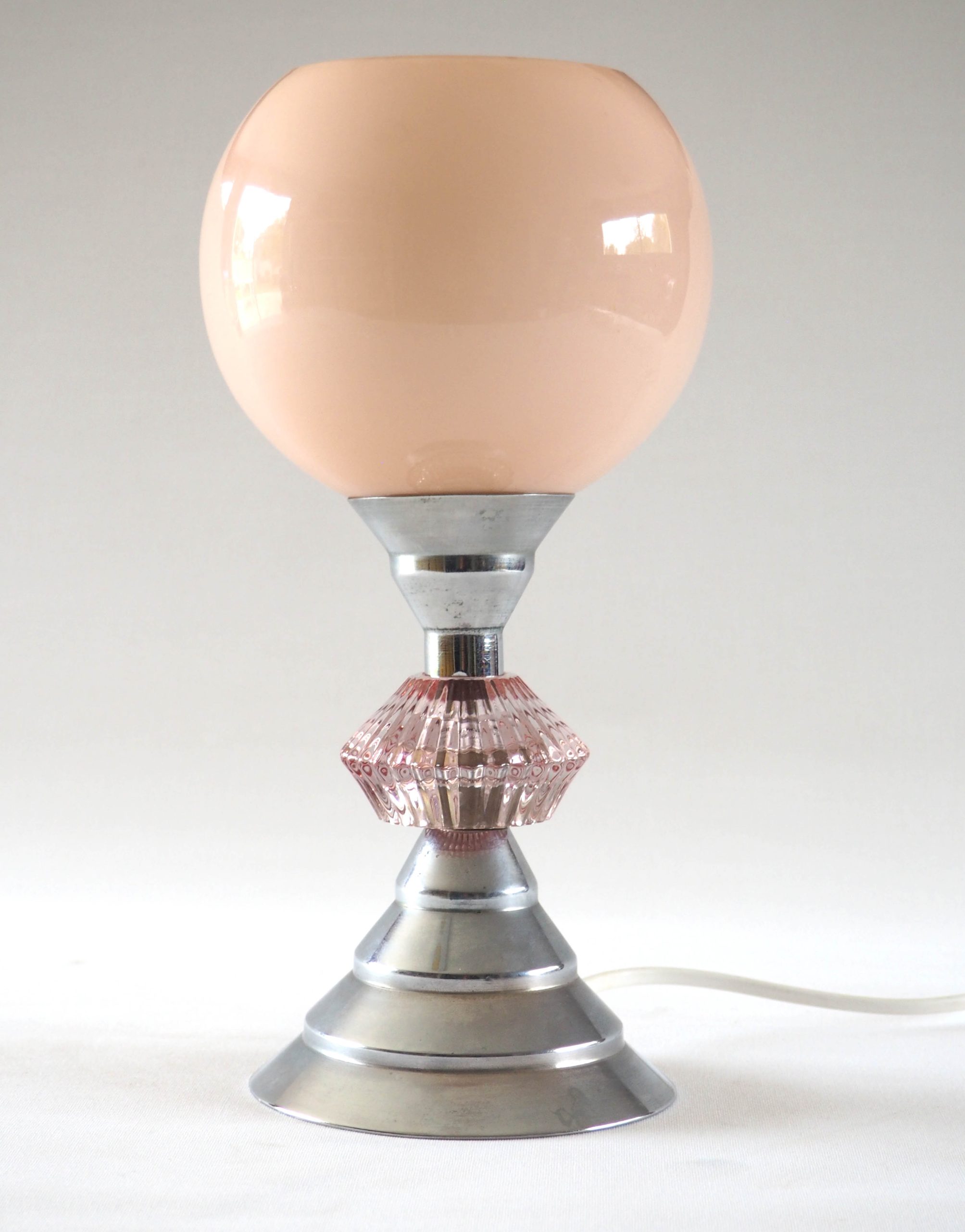 Lampe globe rose et pied art déco – Image 2