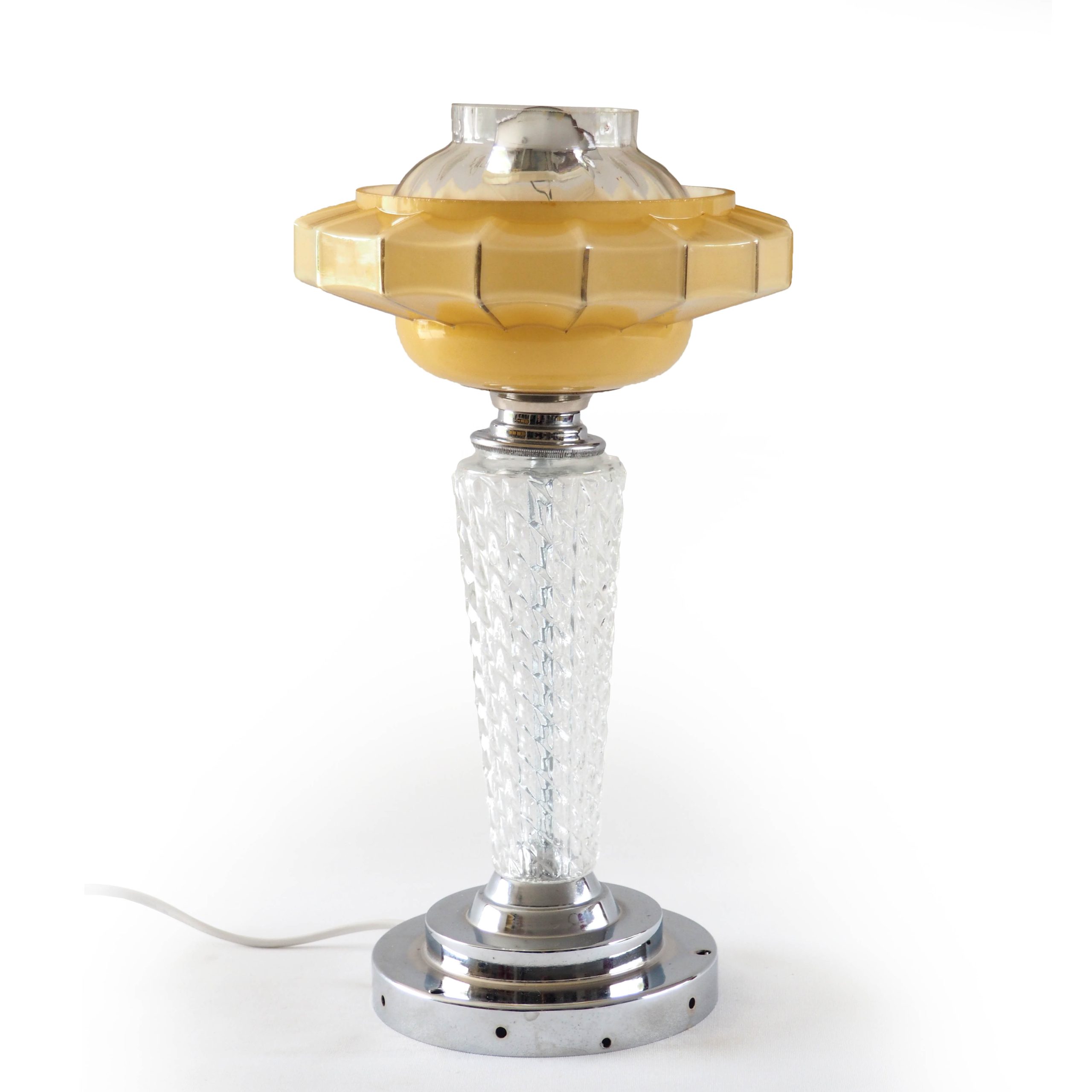 Lampe verrerie beige art déco et chrome