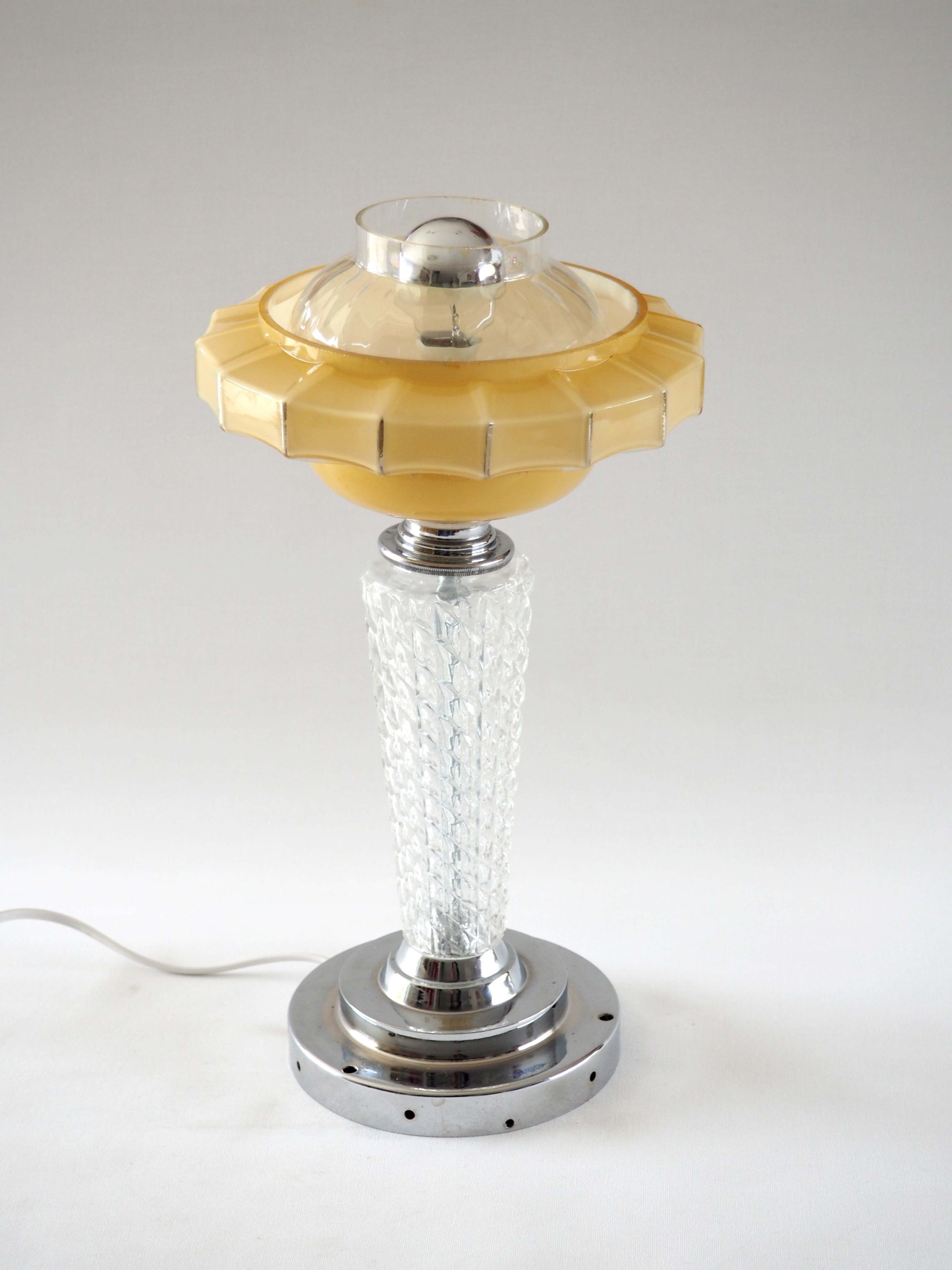 Lampe verrerie beige art déco et chrome – Image 2