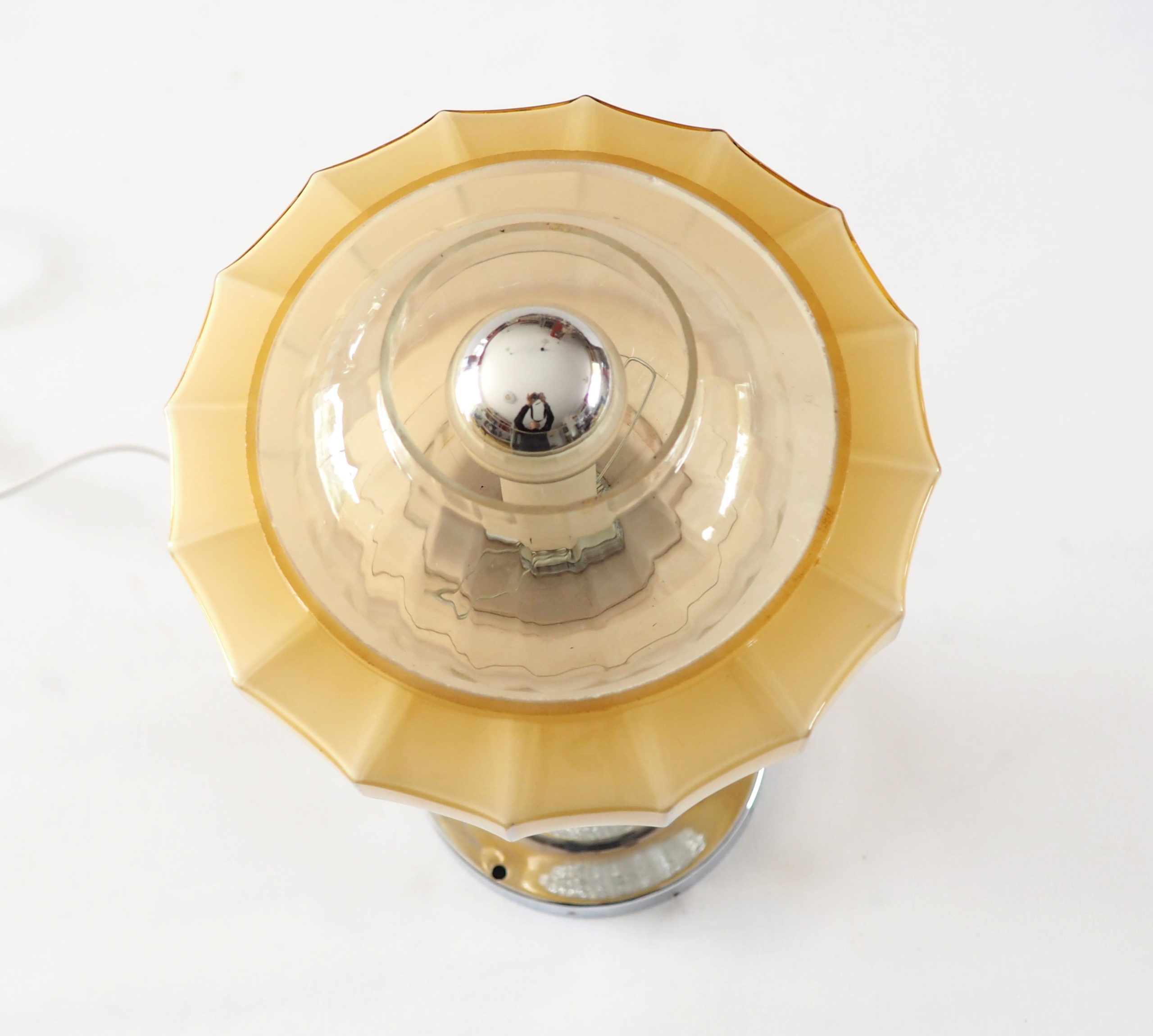 Lampe verrerie beige art déco et chrome – Image 6