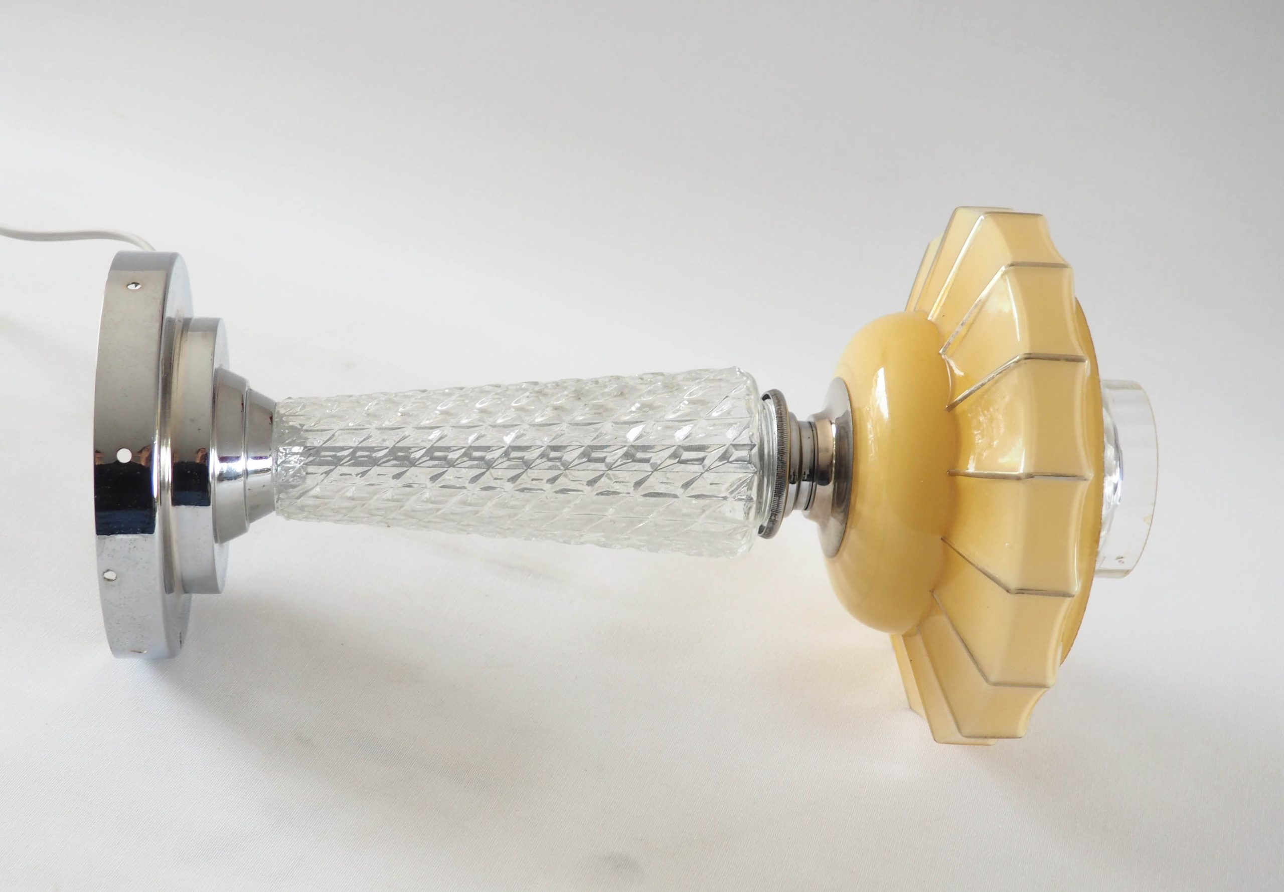 Lampe verrerie beige art déco et chrome – Image 7