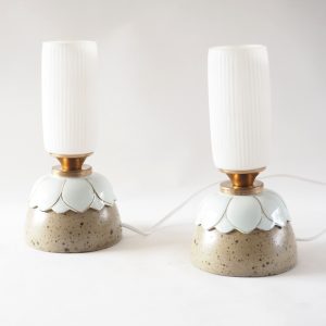 Paire de lampes opaline tube et grès