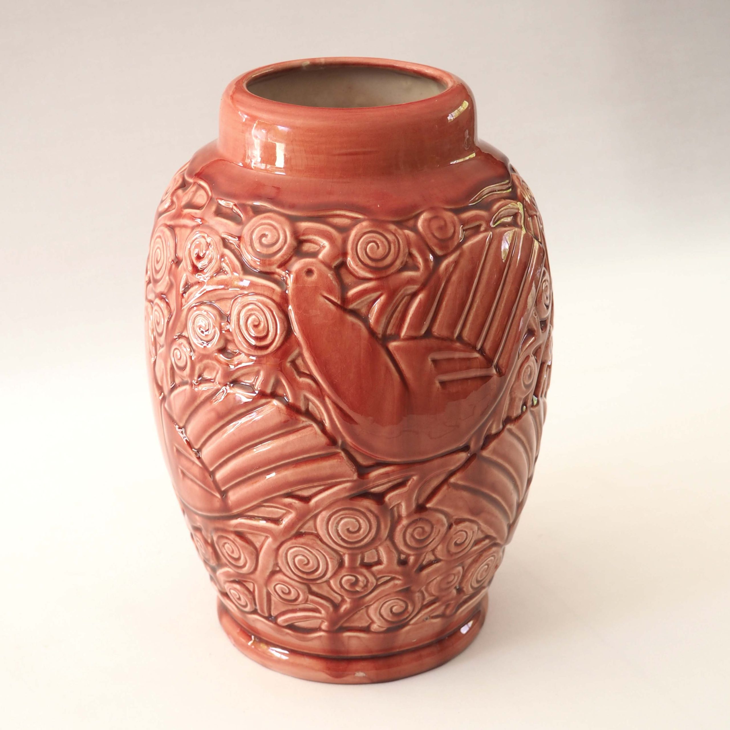 Grand vase art déco décor colombes – Image 4