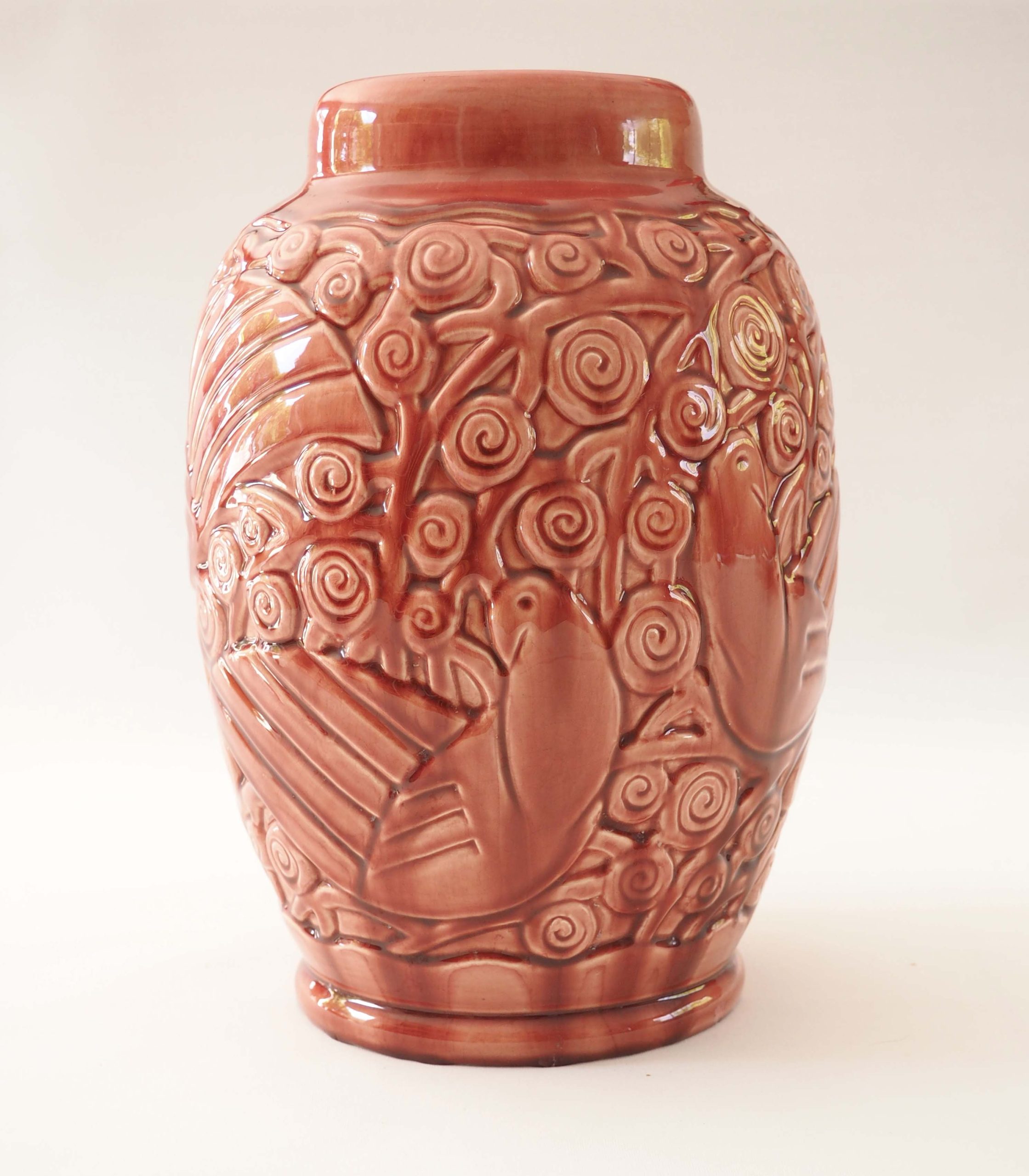 Grand vase art déco décor colombes – Image 3