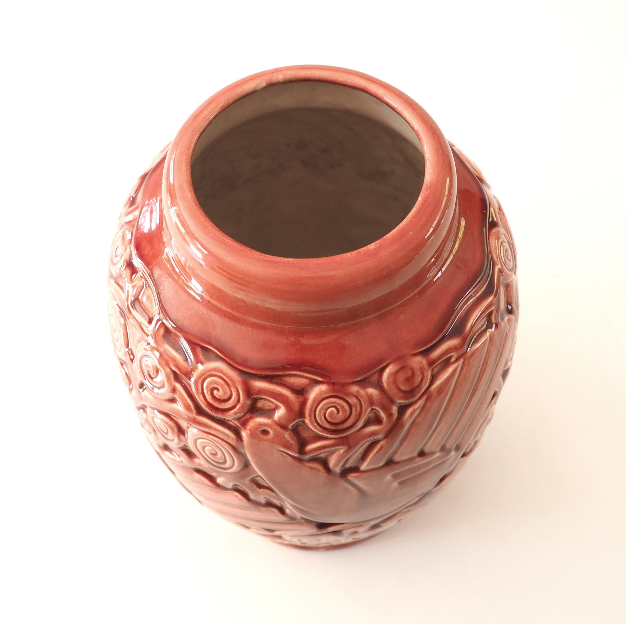 Grand vase art déco décor colombes – Image 6