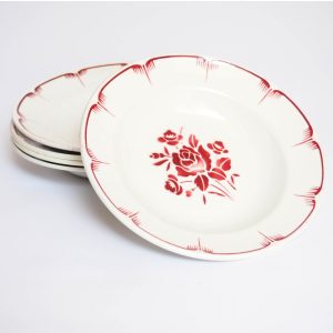 5 assiettes motif rouge années 50