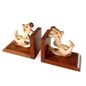 Serre-livres bois et bakélite ancres marines