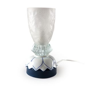 Lampe verrerie relief fleuri lotus bleu