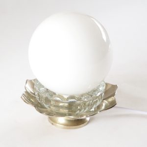 Lampe lotus cristal et métal argenté