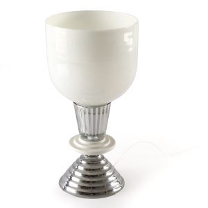 Lampe opaline verre mercurisé et métal chromé
